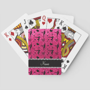 Personalised name rose pink glitter gymnastics playing cards
