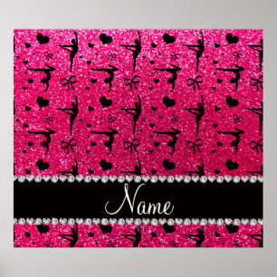 Personalised name rose pink glitter gymnastics poster
