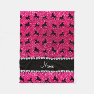 Personalised name rose pink glitter horses fleece blanket