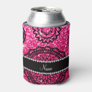 Personalised name rose pink glitter mandalas can cooler