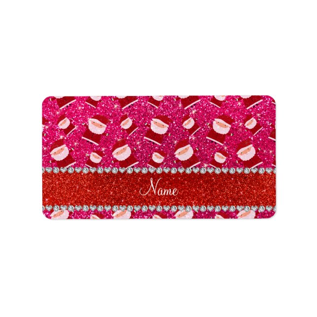 Personalised name rose pink glitter santas label (Front)