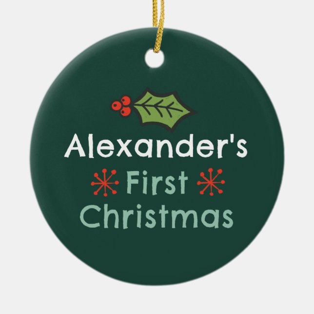 Personalised Name Rustic Christmas Camping Ceramic Ornament (Front)