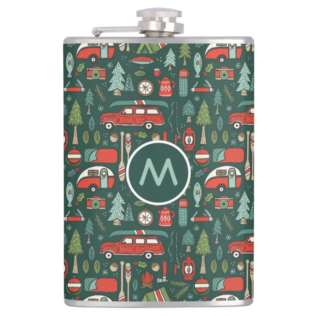 Personalised Name Rustic Christmas Camping Hip Flask (Front)