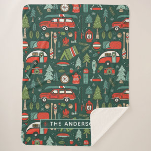 Personalised Name Rustic Christmas Camping Sherpa Blanket
