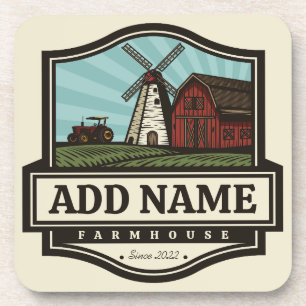 Personalised NAME Rustic Farmhouse Old Windmill Coaster