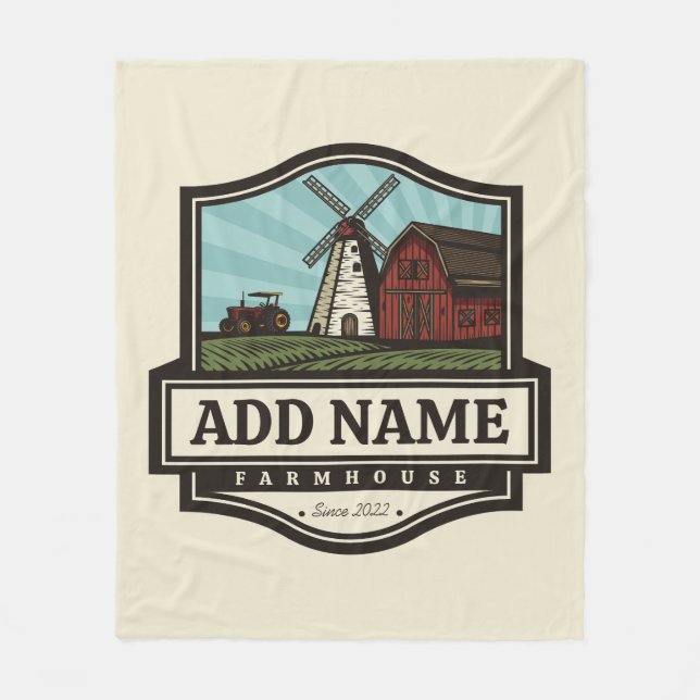 Personalised NAME Rustic Farmhouse Old Windmill  Fleece Blanket (Front)