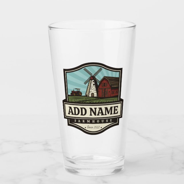 Personalised NAME Rustic Farmhouse Old Windmill  Glass (Front)