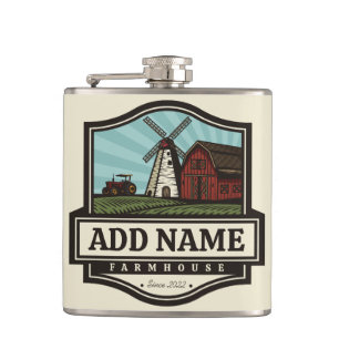 Personalised NAME Rustic Farmhouse Old Windmill Hip Flask