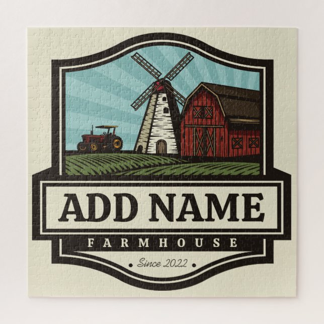 Personalised NAME Rustic Farmhouse Old Windmill Jigsaw Puzzle (Vertical)