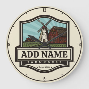 Personalised NAME Rustic Farmhouse Old Windmill  Large Clock
