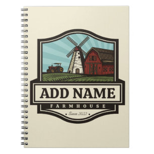 Personalised NAME Rustic Farmhouse Old Windmill Notebook