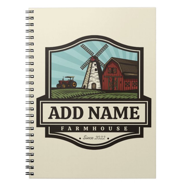 Personalised NAME Rustic Farmhouse Old Windmill  Notebook (Front)