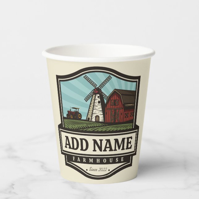 Personalised NAME Rustic Farmhouse Old Windmill Paper Cups (Front)