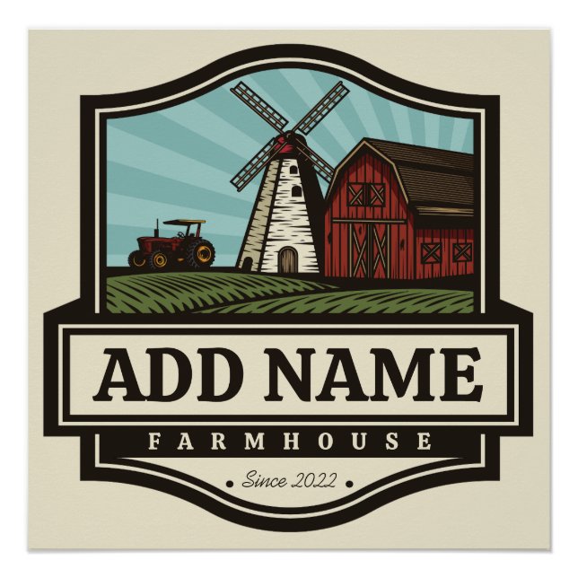 Personalised NAME Rustic Farmhouse Old Windmill  Poster (Front)