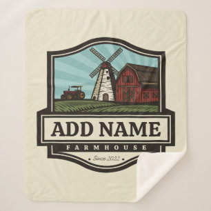 Personalised NAME Rustic Farmhouse Old Windmill Sherpa Blanket