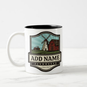 Personalised NAME Rustic Farmhouse Old Windmill Two-Tone Coffee Mug