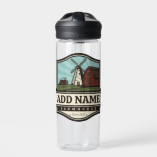 Personalised NAME Rustic Farmhouse Old Windmill  Water Bottle