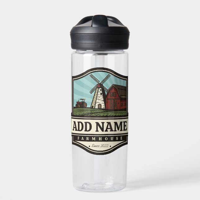 Personalised NAME Rustic Farmhouse Old Windmill  Water Bottle (Front)