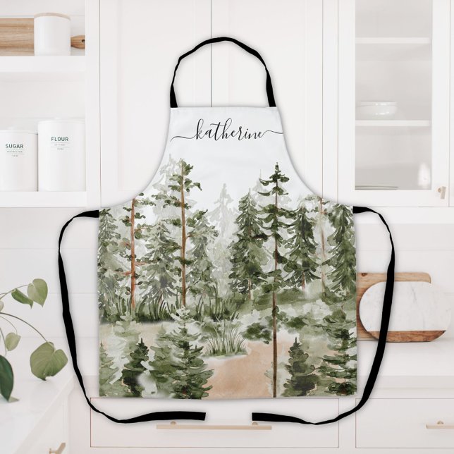 Personalised Name Rustic Green Pine Forest Pinery Apron (In situ)