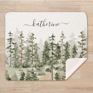 Personalised Name Rustic Green Pine Forest Pinery Sherpa Blanket