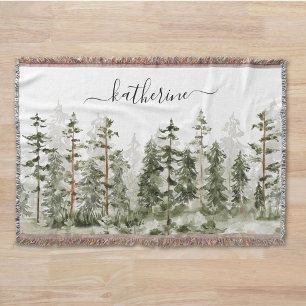 Personalised Name Rustic Green Pine Forest Pinery Throw Blanket