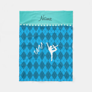 Personalised name rythmic gymnast blue argyle fleece blanket