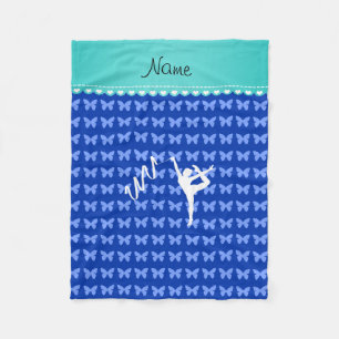 Personalised name rythmic gymnast blue butterflies fleece blanket