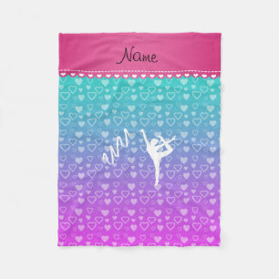 Personalised name rythmic gymnast blue pink hearts fleece blanket
