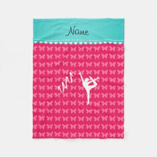 Personalised name rythmic gymnast pink butterflies fleece blanket