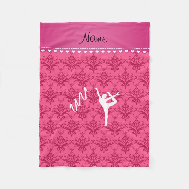 Personalised name rythmic gymnast pink damask fleece blanket (Front)