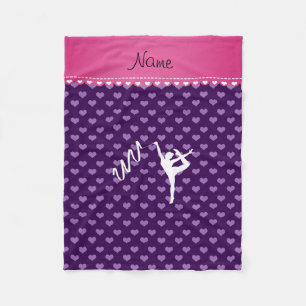Personalised name rythmic gymnast purple hearts fleece blanket