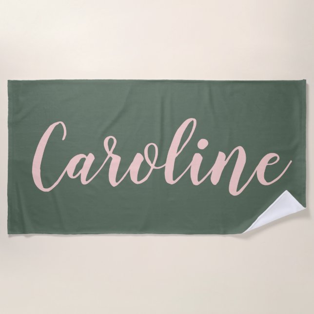 Personalised Name Sage Green Bachelorette Party Beach Towel (Front)