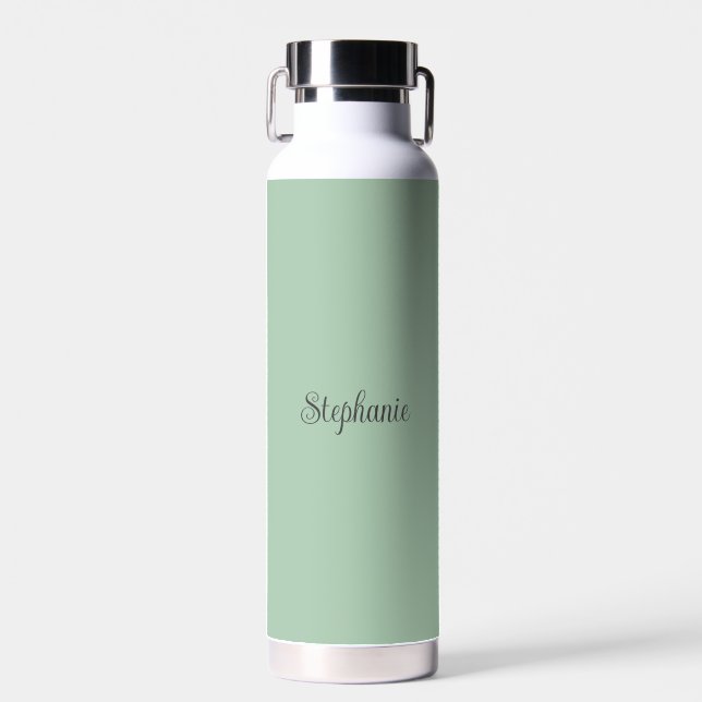 Personalised name Sage Green Script Wedding Water  Bottle (Front)