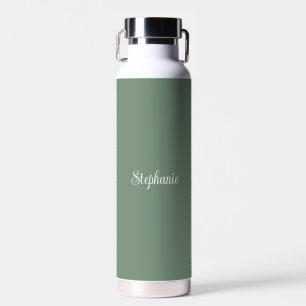 Personalised name Sage Green Script Wedding Water  Water Bottle