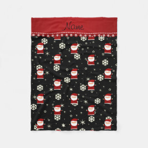Personalised name santa black snowflakes stars fleece blanket