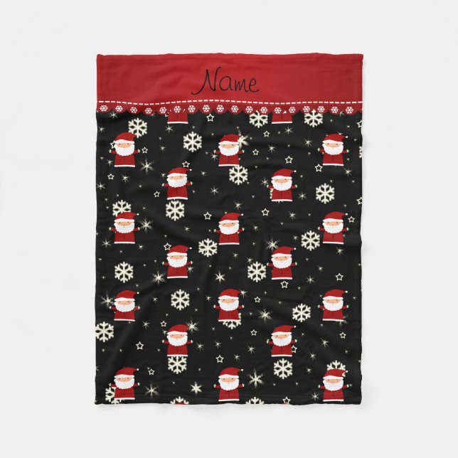 Personalised name santa black snowflakes stars fleece blanket (Front)
