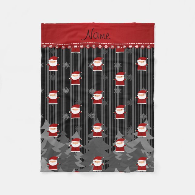 Personalised name santa black snowflakes trees fleece blanket (Front)