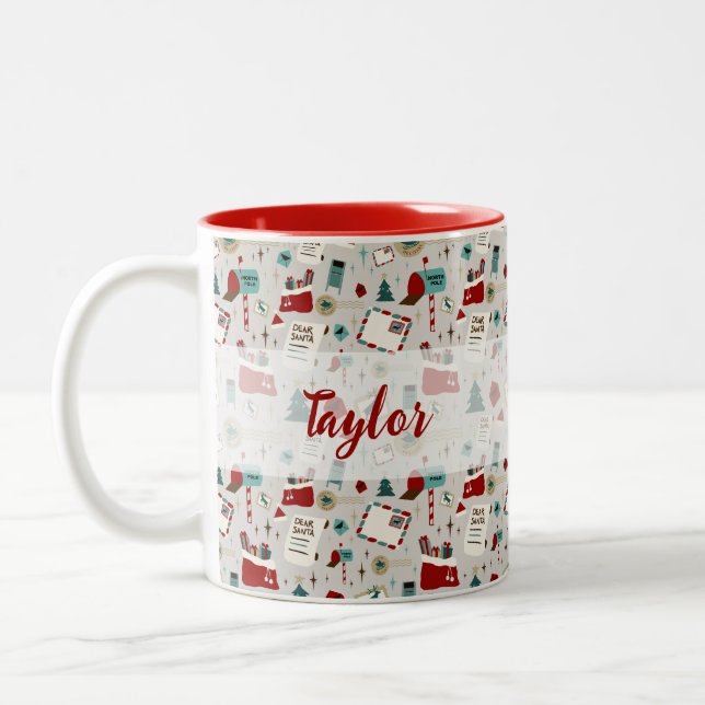 Personalised Name Santa Christmas Letters Two-Tone Coffee Mug (Left)