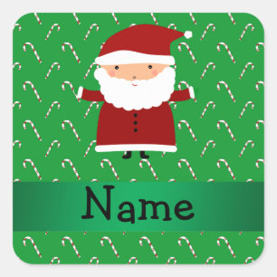 Personalised name santa green candy canes square sticker