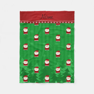 Personalised name santa green snowflakes trees fleece blanket