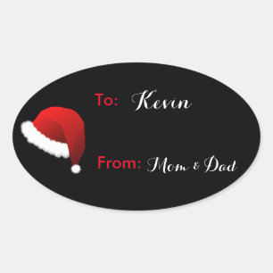 Personalised Name Santa Hat Gift Tag Sticker