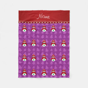 Personalised name santa owl purple trees fleece blanket