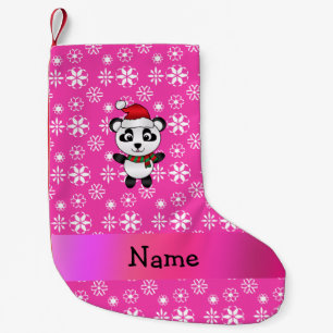 Personalised name santa panda bear pink snowflakes small christmas stocking