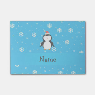 Personalised name santa penguin blue snowflakes post-it notes