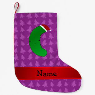 Personalised name santa pickle purple trees small christmas stocking