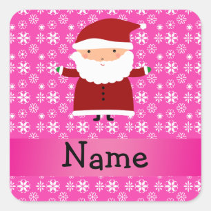 Personalised name santa pink snowflakes square sticker