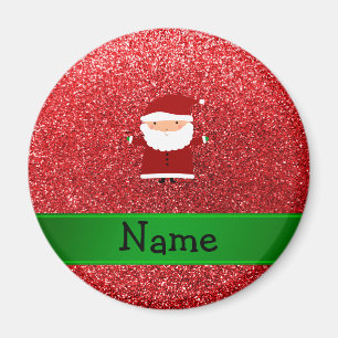 Personalised name santa red glitter magnet