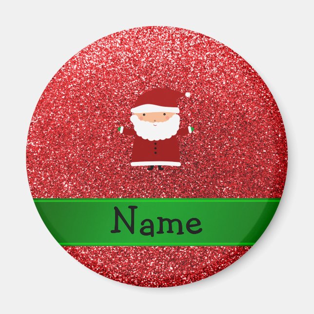 Personalised name santa red glitter magnet (Front)