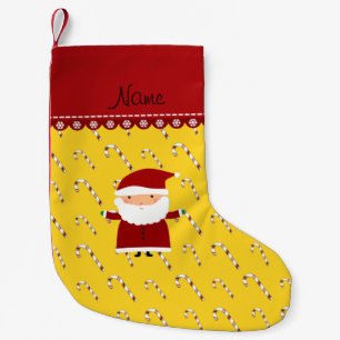 Personalised name santa yellow candy canes small christmas stocking