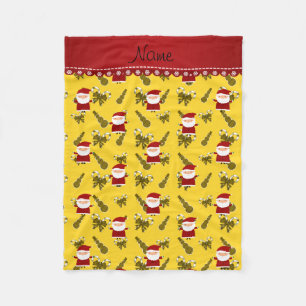 Personalised name santa yellow snowmen candy canes fleece blanket